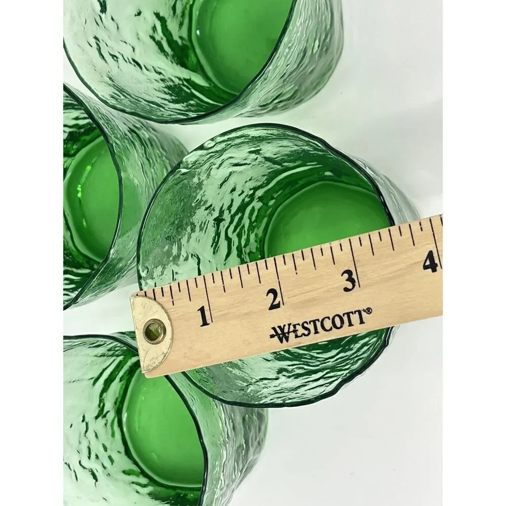 Vintage Morgantown Crinkle Green Double Old Fashioned Glasses MCM 3.5” Set Of 4